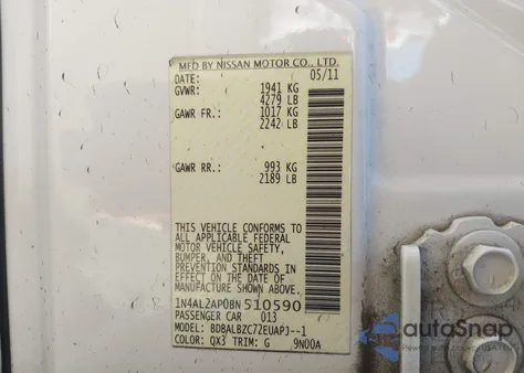 2011 Nissan Altima 2.5 S z USA, uszkodzony, nr VIN 1N4AL2AP0BN510590